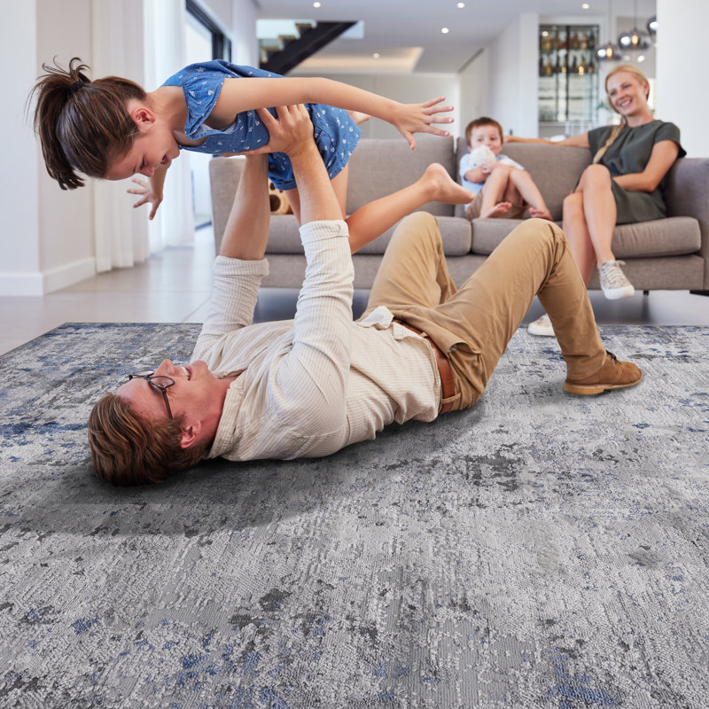LOOM & LUXE Collection 6X9 Silver/Blue/Abstract Non-Shedding Area Rug