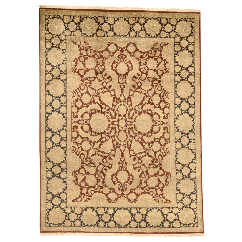 Tapis rouge et noir noué à la main de haute qualité