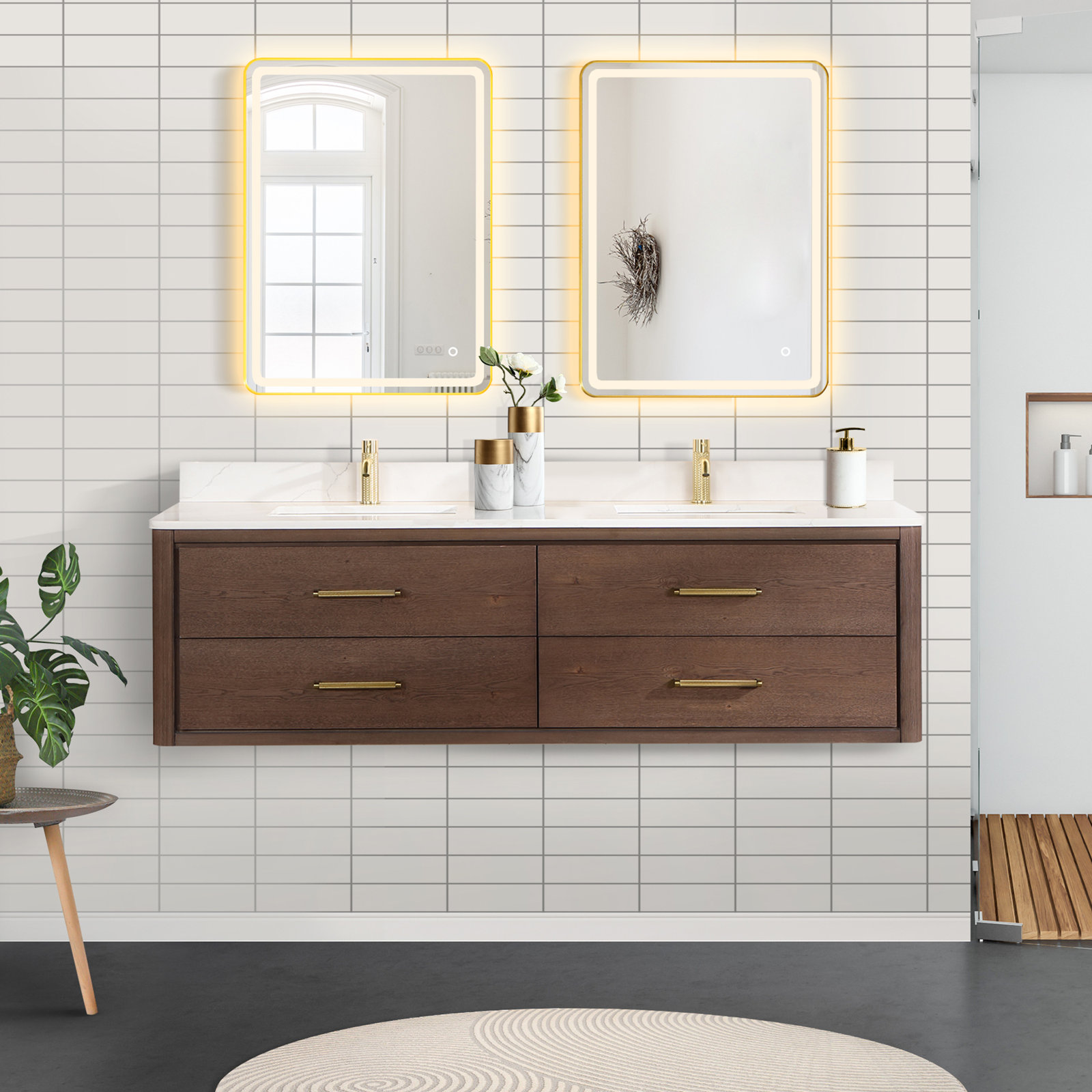 Cristo 72'' Double Bathroom Vanity, Dark Brown Oak