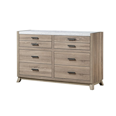 Tily Dresser And Mirror Set, 6 Drawers, White Faux Stone Top, Brown