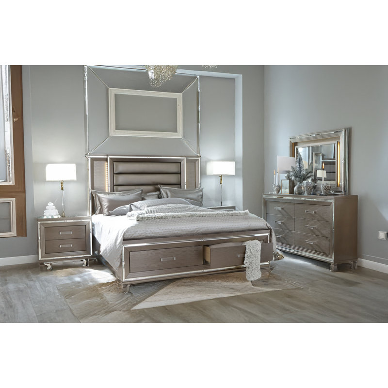 Ensemble de chambre avec lit tapissier Felix, Silver, Très grand