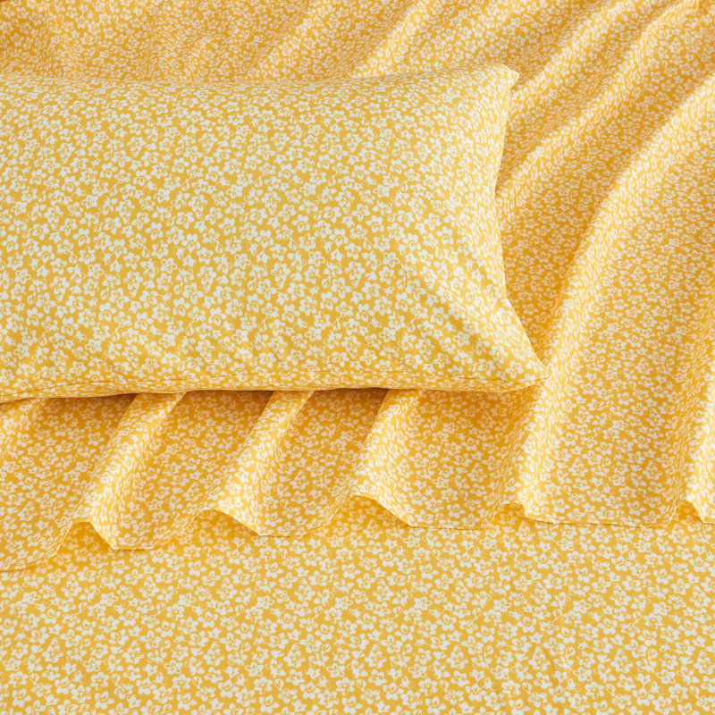 Yellow Floral Twin Microfiber Sheet Set with Pillowcases