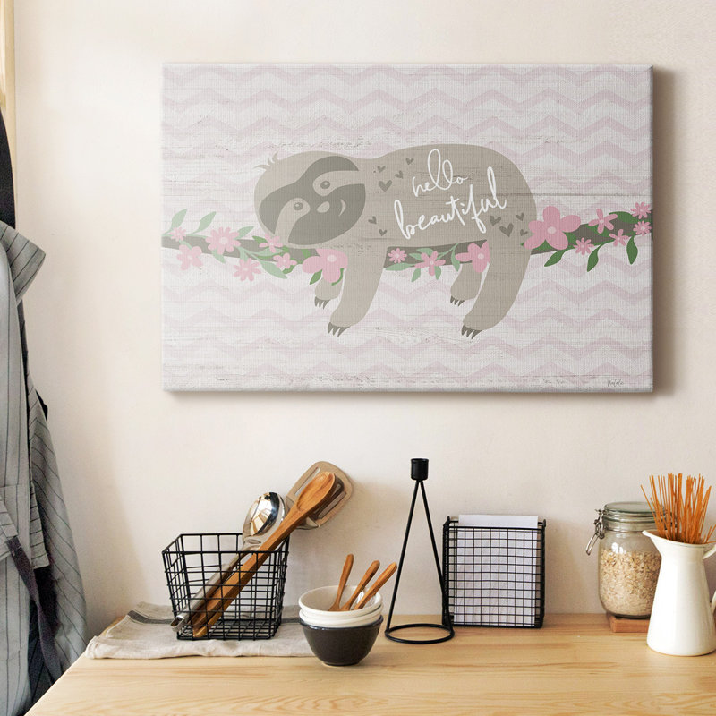 Floral Sloth Premium Gallery Wrapped Canvas - Ready to Hang, 18" H x 27" W