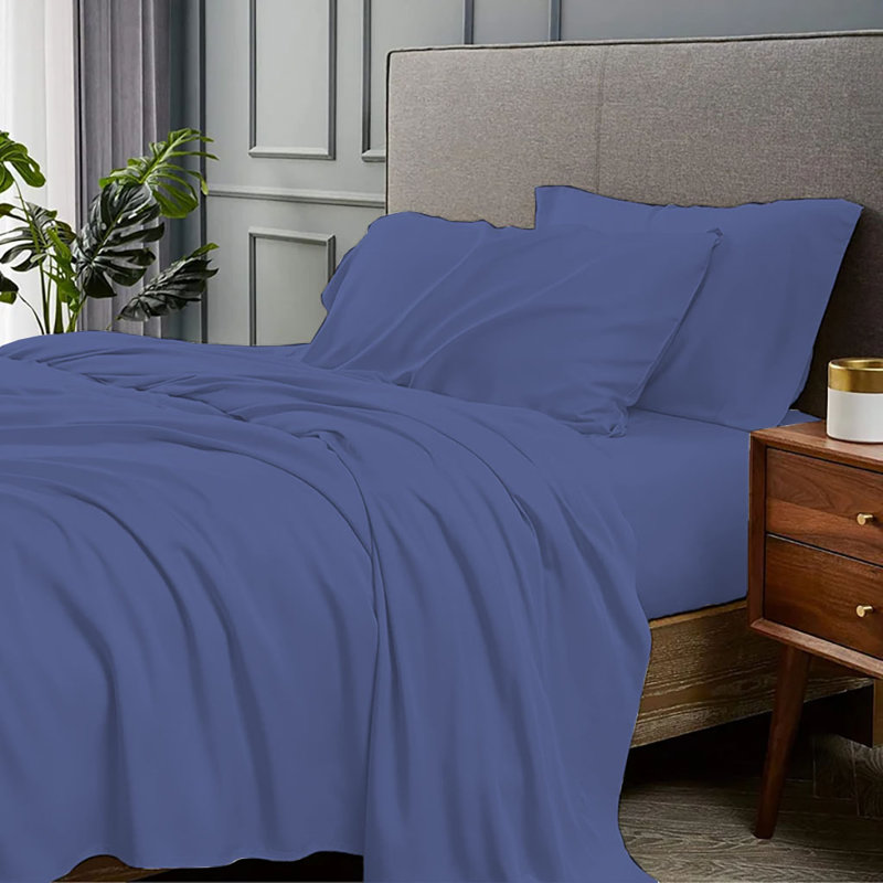 Ensemble de draps 4 pièces en rayonne de bambou, Ensemble de draps très grand californien avec 2 t, Crème