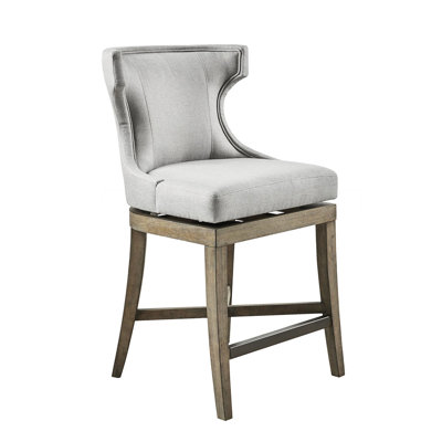 Counter Stool With Upholstered Back, Solid Wood Legs, Grey, 300 Lbs Capacity Swivel Stool, Reclaimed Grey Upholstery