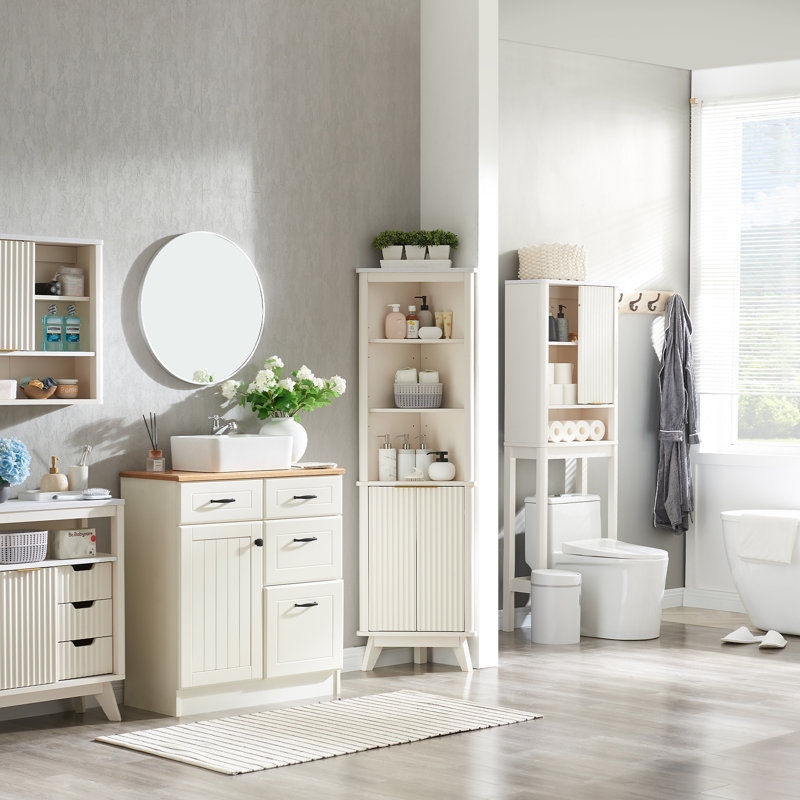 Freestanding Tall Corner Cabinet, Corner Bathroom Storage Cabinet Adjustable Shelf, Display Cabinet, Solid White