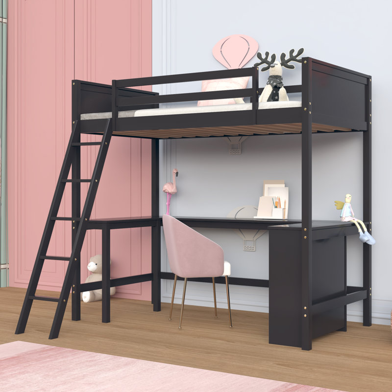 Lit mezzanine avec tablettes et bureau, Espresso