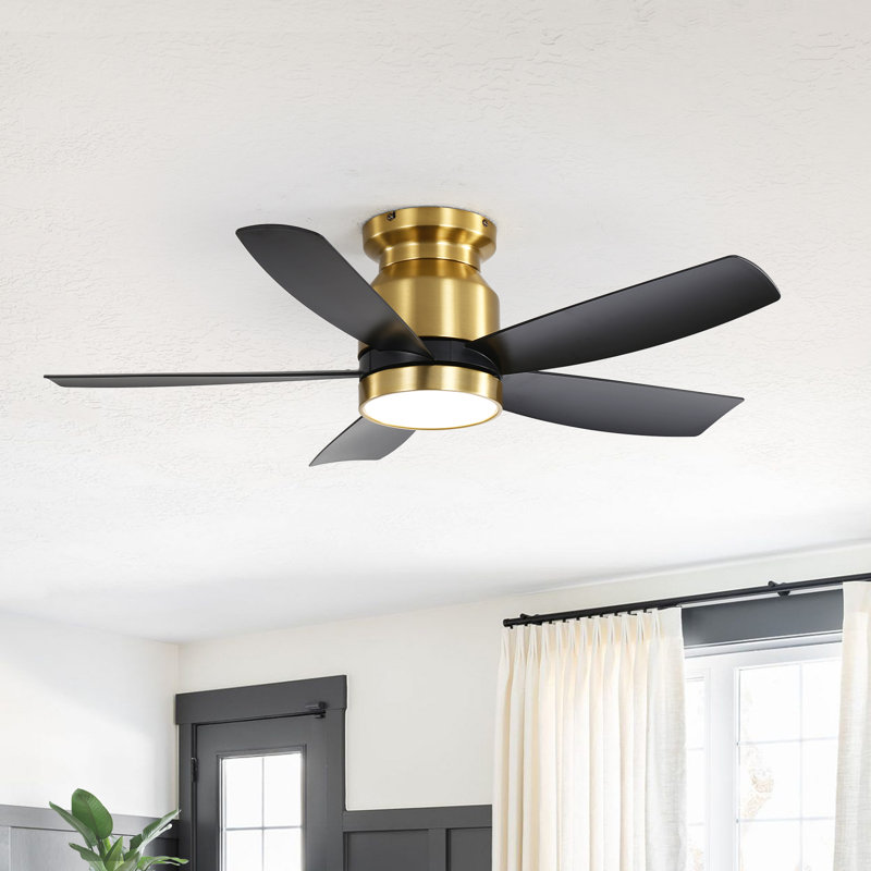 Ventilateur de plafond moderne à 5 pales 42 po Rita avec vitesse de vent réglable à 6 vitesses, Or / lame noire