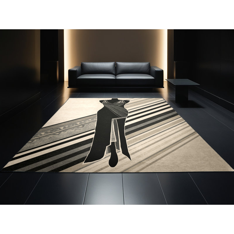 Tapis beige doux et moelleux à motif géométrique art déco Elwell, 7 x 9