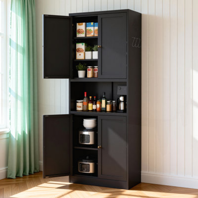 Garde-manger de 72 po de hauteur avec tablettes réglables, crochets et grand comptoir pour un rangement efficace et un style moderne