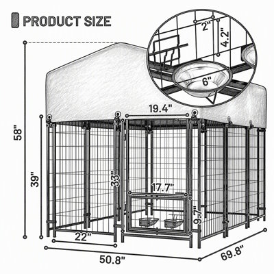 Cage d'extérieur pour chien avec toit imperméable, double verrou et mangeoire rotative