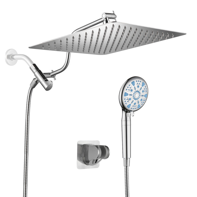 12-Inch Raincan Shower Heads with 9-Setting Handheld Spray and Adjustable Curved Extension Arm Combo Chrome, Chrome
