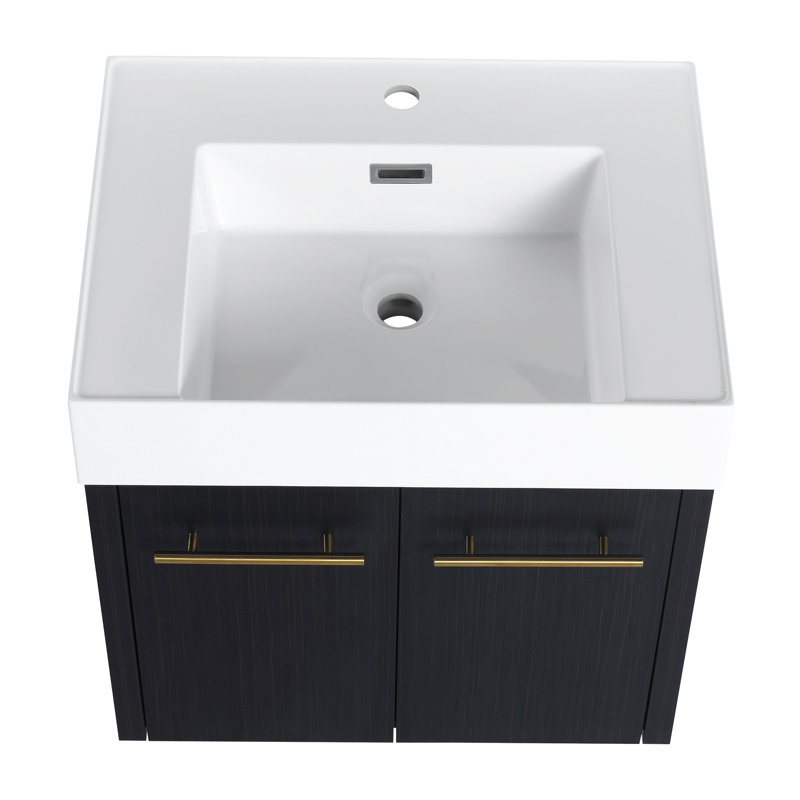 Meuble-lavabo mural 24 po avec lavabo, vasque en résine à bords épais