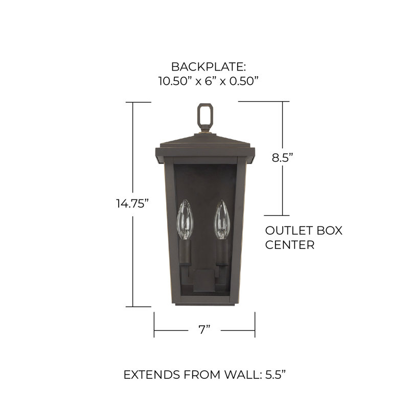Lanterne murale d'extérieur à 2 ampoules Maghull, 14,75" H x 7" lx 5,5" p, Bronze Huilé