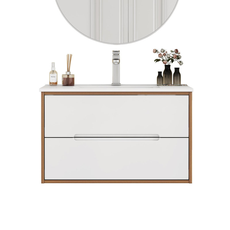 Meuble-lavabo mural de 32 pouces avec lavabo et deux tiroirs