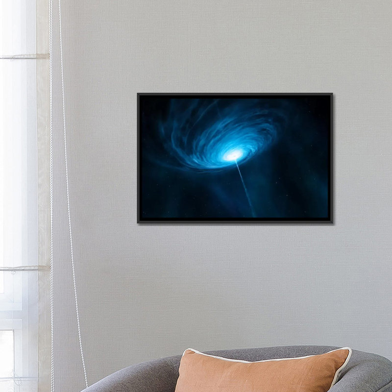 «Distant Galaxy Quasar», reproduction sur toile tendue, H 18 po x l 26 po x P 1,5 po, Toile avec cadre noir, Pas de tapis