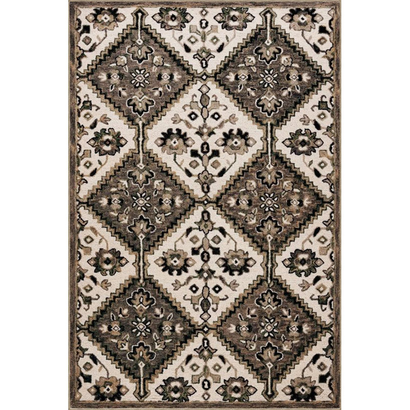 Model Geometric Checkered Floral Woven Base Washable Carpet, Rectangle 3'4" x 5'