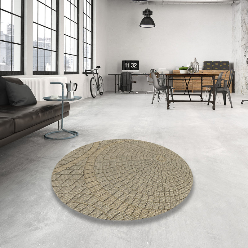 Tapis brun tissé à la machine, Rond 7 pi