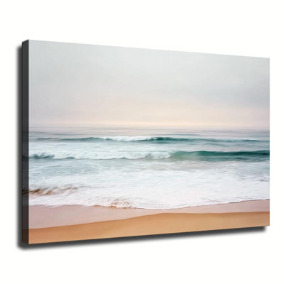 Panoramic Calm Coastal Beach Scene, Large Gallery Wrapped Canvas Wall Art Print for Living Room & Bedroom