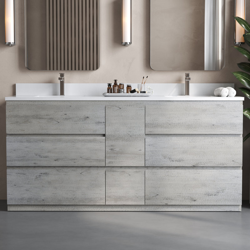 Ensemble de meuble-lavabo double 72 po Vamo, Gris rustique