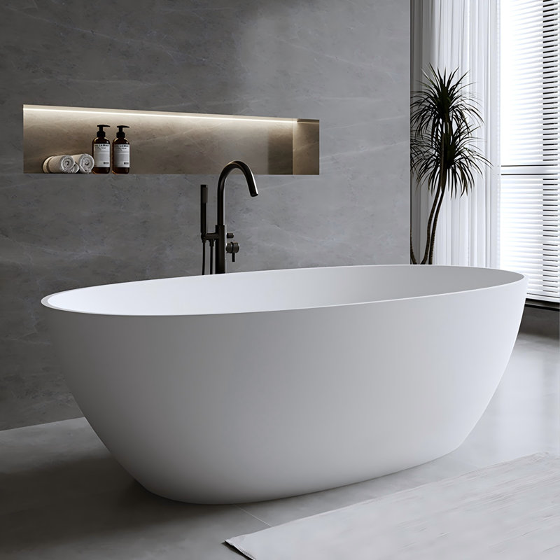 55.12"x30.31"Artificial Stone Oval One-piece Freestanding Bathtub for Small Homes