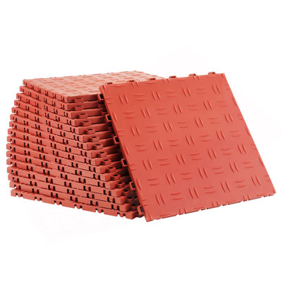 Carreaux de garage à emboîtement, 12 x 12 x 0,53 pouces, paquet de 50 carreaux de revêtement de sol de garage, carreaux de garage à texture antidérapante à double face, pour garages, sous-sols, ateliers de réparation, rouge