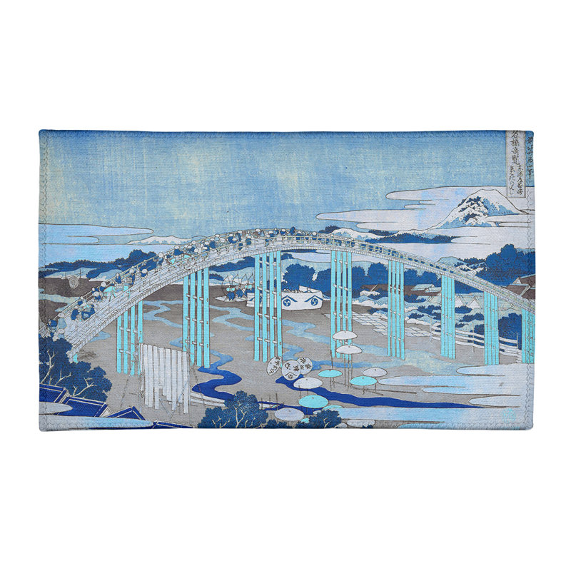 Tapis de chenille de couleur bleue en pont japonais, Rectangle 3 pi x 5 pi