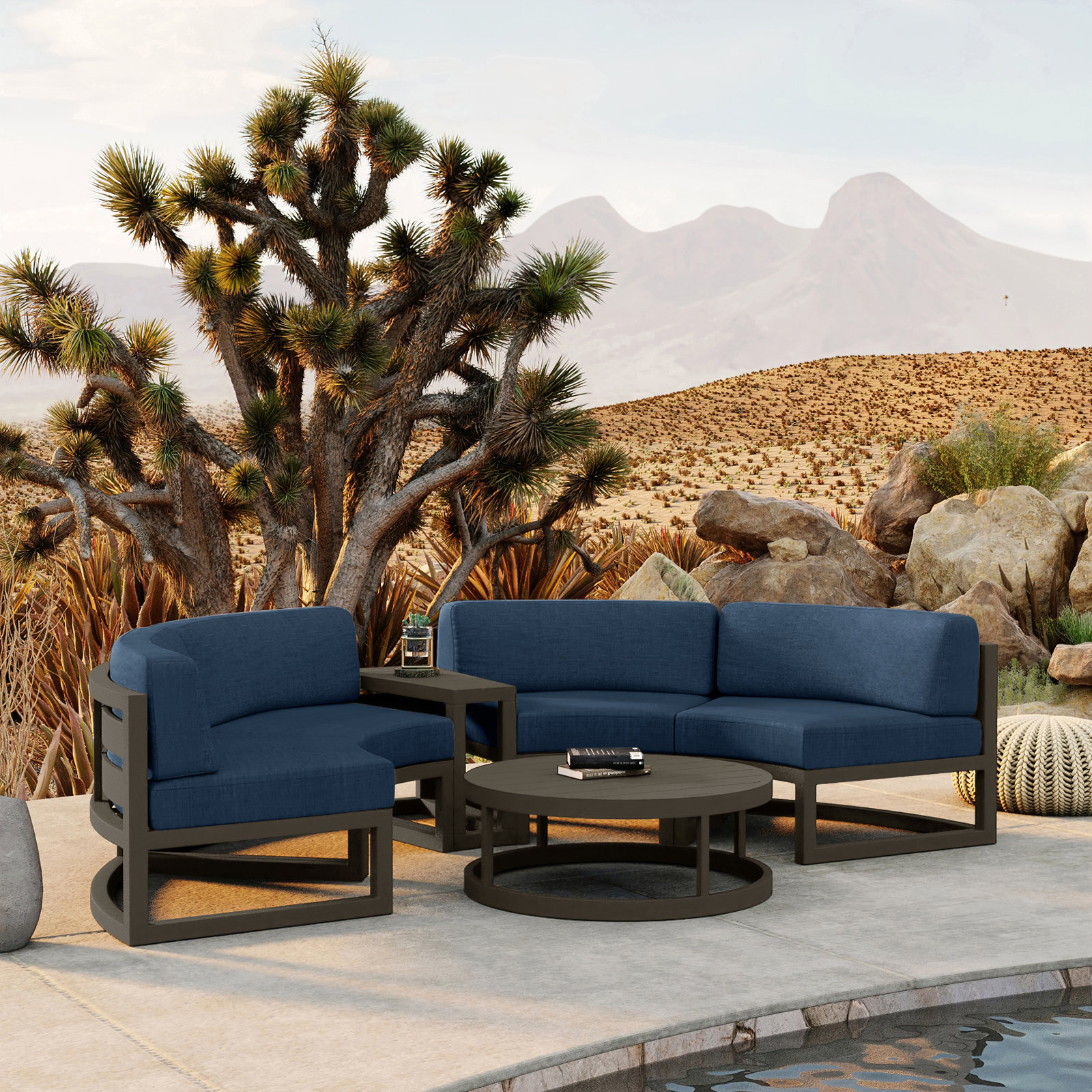 Bergeron 4 - Person Patio Conversation Set with Cushions, Spectrum Indigo Sunbrella®, Slate