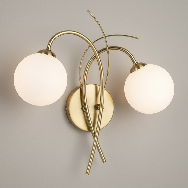 Armed Sconce, Brushed Brass, White