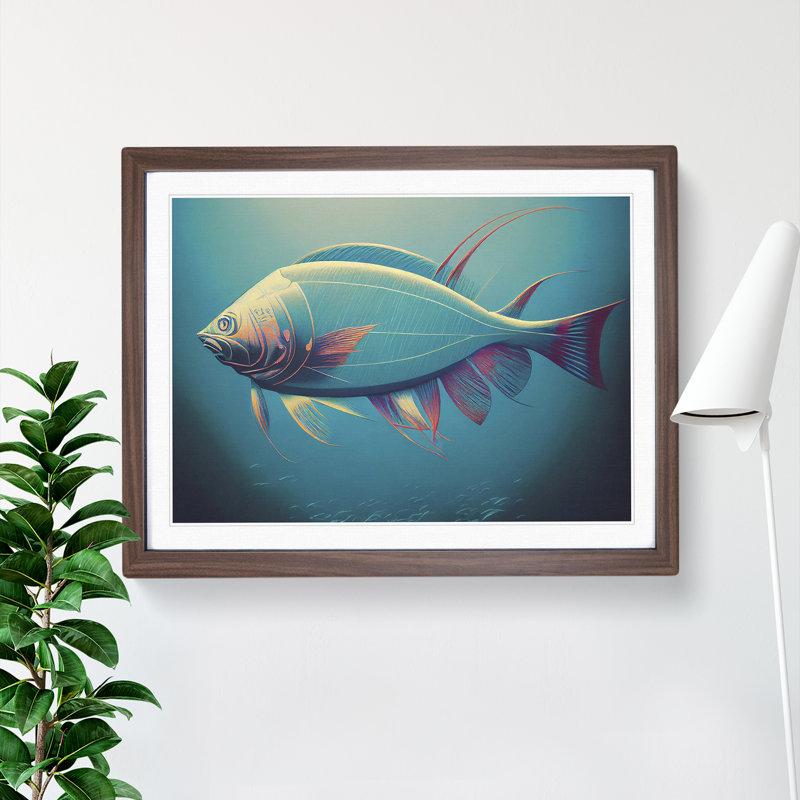 Miraculous Fish - Framed Print, 25cm H x 34cm W x 2cm D, Walnut