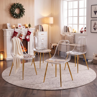 Chaise de salle à manger moderne et minimaliste en acrylique transparent avec pieds en métal élégants (ensemble de 4)