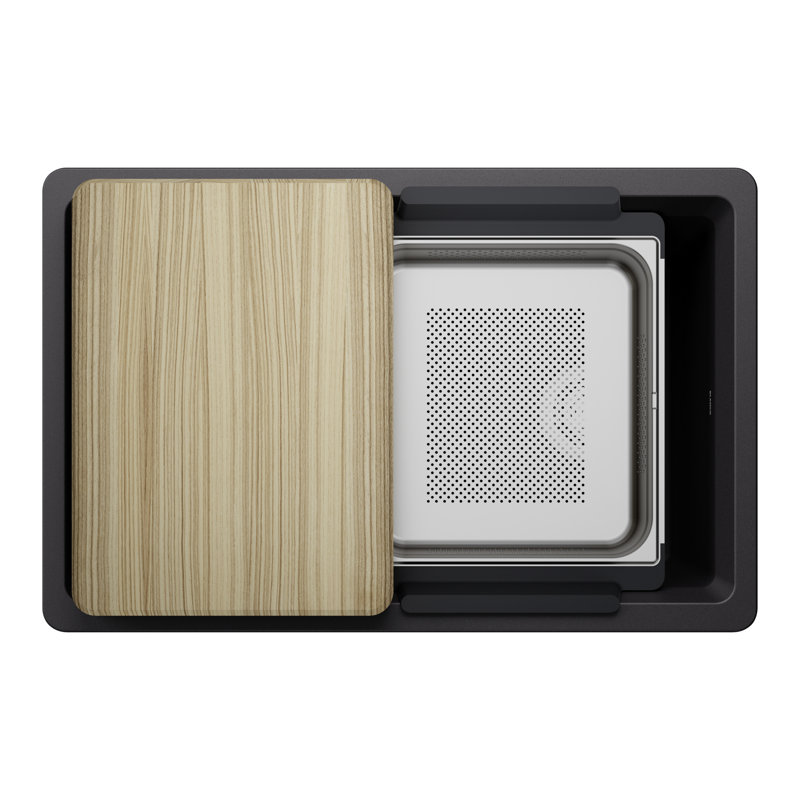 Inteos SILGRANIT 30" Single Bowl Reversible Undermount Workstation Kitchen Sink, Coal Black