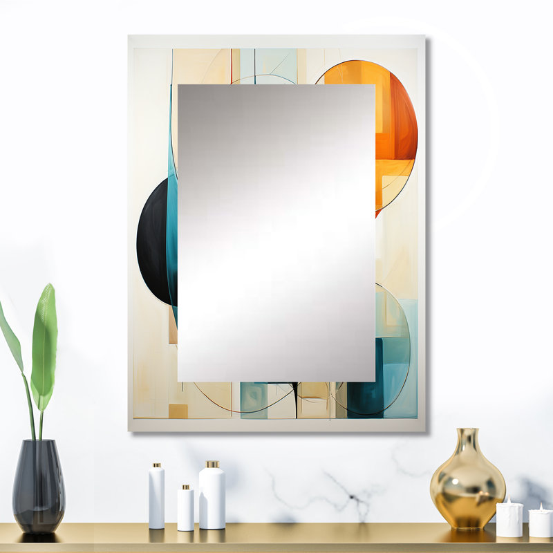 Orange orange bleu Mid Century Harmony In Geometric I - miroir abstrait Mid-Century, miroir mural moderne unique Mid-Century, impression sur métal