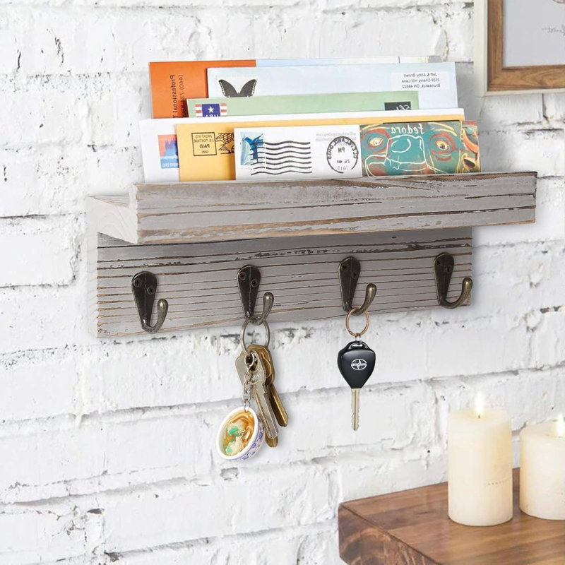Worchester Wall Organizer with Key Hooks, Grey, 7.5cm H x 25cm W x 7.5cm D