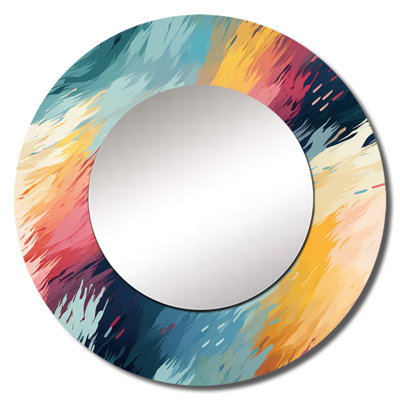 Rozelyn Contemporary Artistry Chevron Pattern - Abstract Decorative Mirror, Purple Large Round Wall Mirror, Printed Metal Art