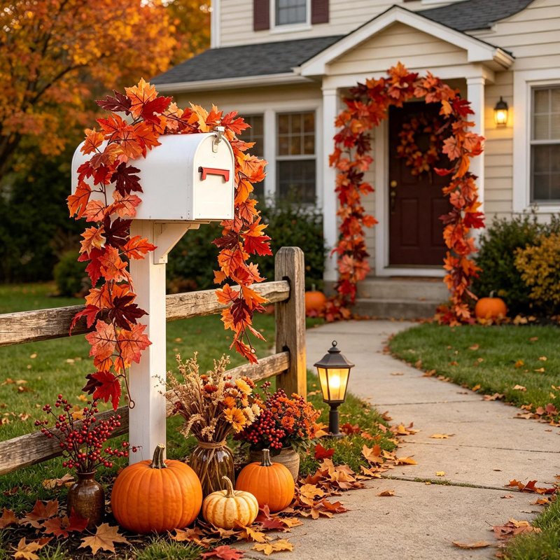 69 po Guirlande de feuilles d'érable artificielles avec crochets 69, vigne feuillage d'automne de l'Action de grâce pour manteau de cheminée, porte, décoration d'escalier