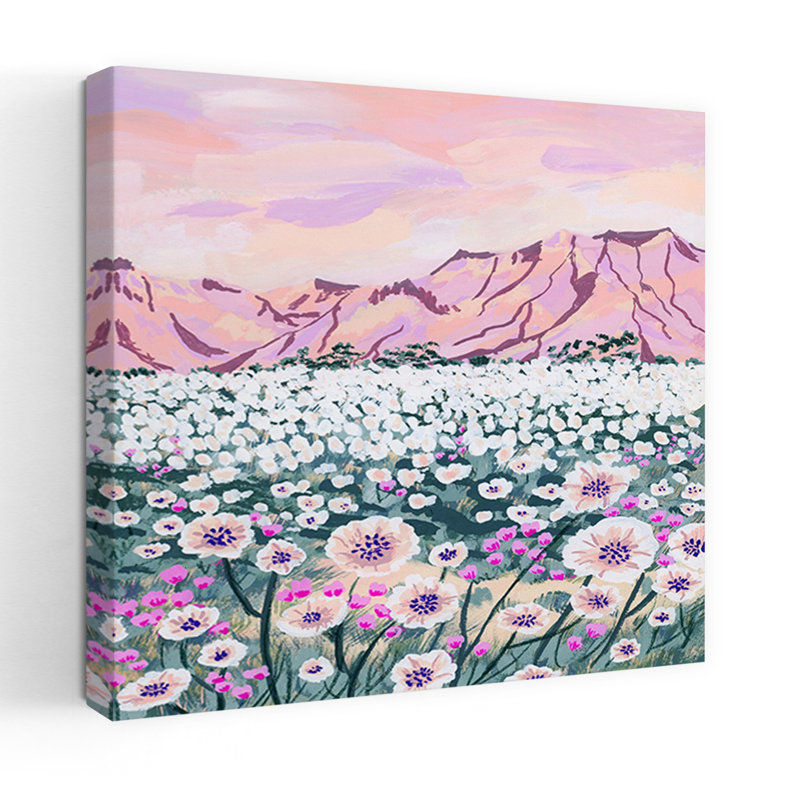 Contemporary Art Colourful Peaceful Serene Flower Landscape Art, 48" H x 48" W