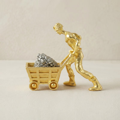 Gold Miner Figurine Desk Sculpture with Raw Pyrite Crystal — One-of-a-Kind Collectible Statue for Home Office, Bookshelf & Mantel | Unique Gift Idea