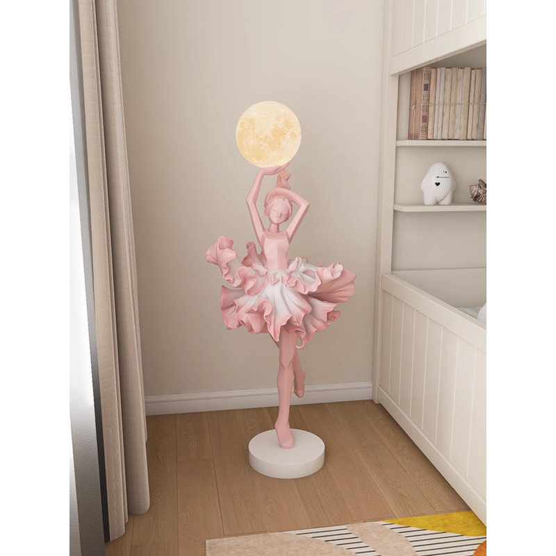 Italian Abstract Floor Lamp With Ballet Girl Decoration Accessory, Pink