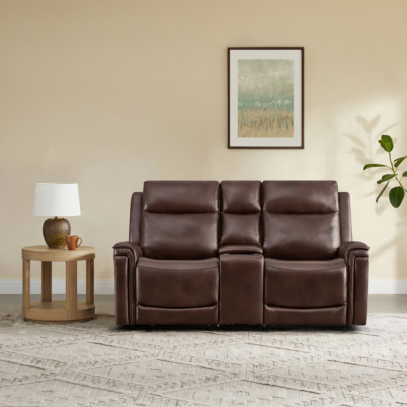 Super Zero-Gravity Genuine Leather Dual Motor 2PC Power Sofa With Power Headrest & Multi-Function Console, Cognac