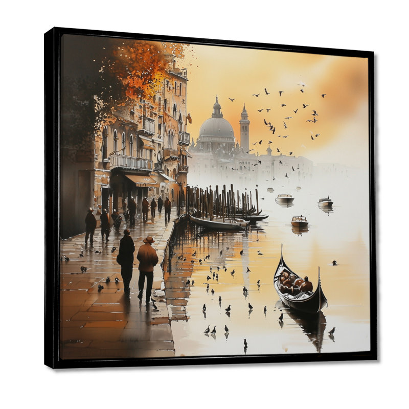 Aquarelle, lumière douce du canal de Venise - salon d'art mural de Venise, H 36 po x l 36 po, Noir