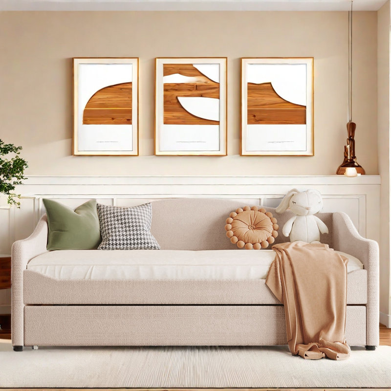 Daybed With Led Light And Trundle, Beige