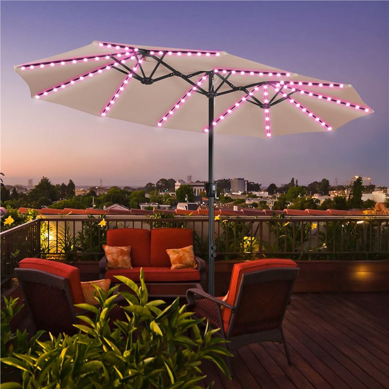 Parasol de jardin rectangulaire de 13 pi avec base et parasol de jardin, Brun clair, L 156 po x P 96 po