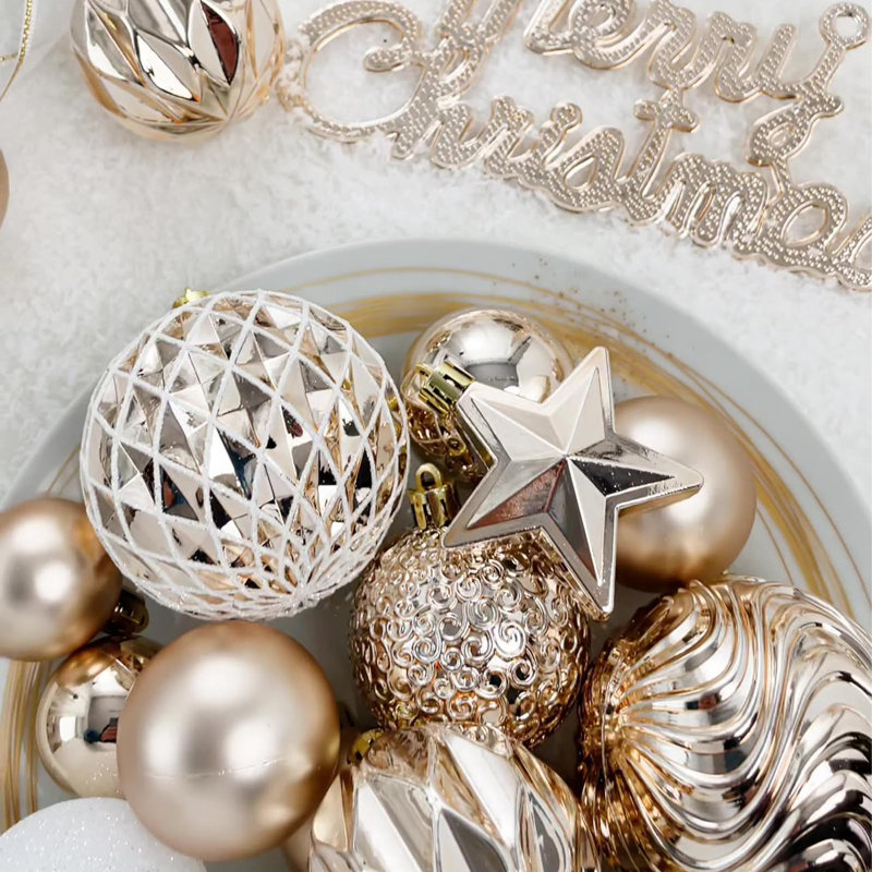 Boules de Noël 65 pièces, ensemble de décoration d'arbre de Noël, ensemble d'ornements de Noël, Or