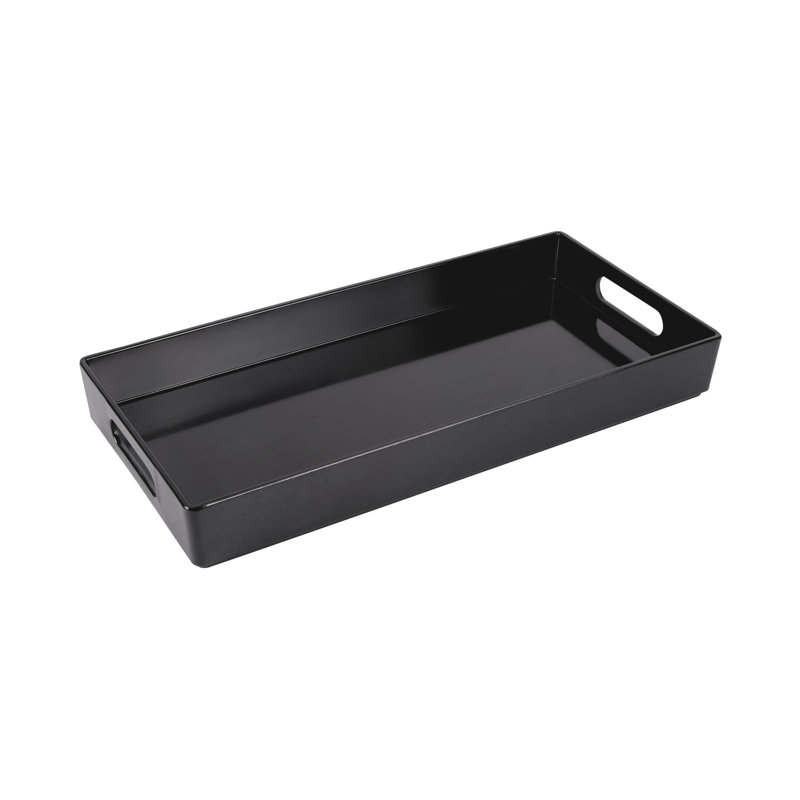 Black Rectangular Melamine Serving Tray with Handles
