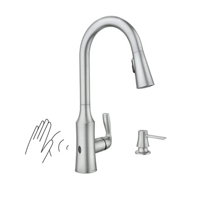 Robinet de cuisine à poignée simple Moen Cadia MotionSense Wave avec distributeur de savon