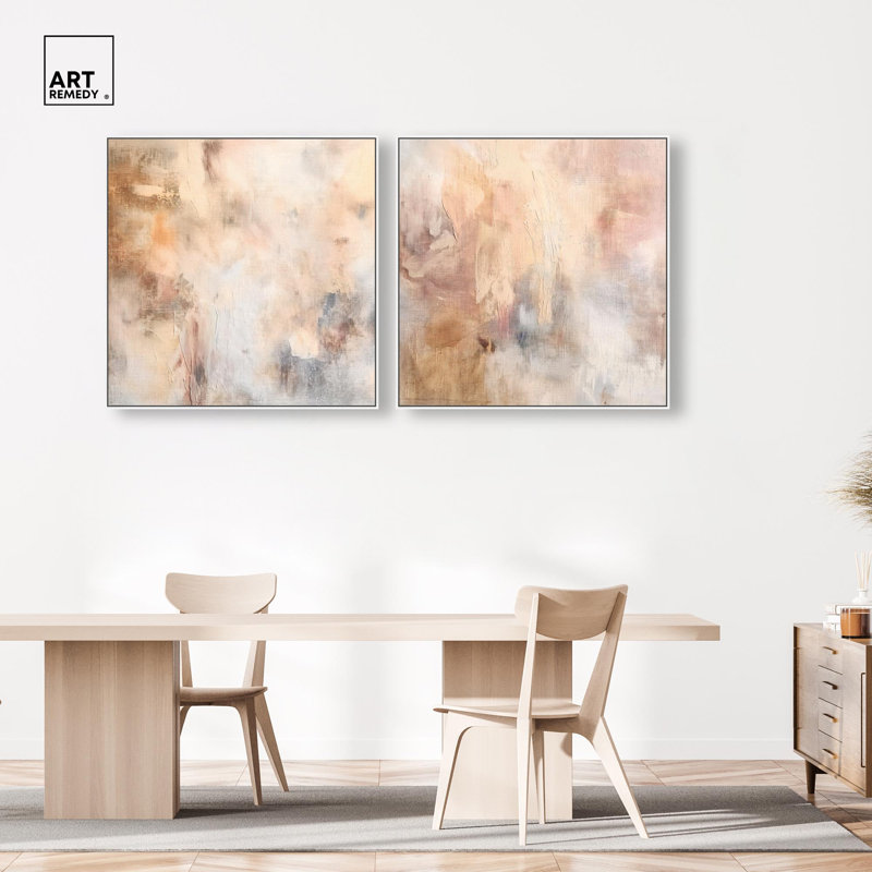 Smeared Codex Duet Canvas Print Neutral Wall Decor Set by Art Remedy, Black Frame, 12 x 12, H 41 po x l 41 po, White Frame