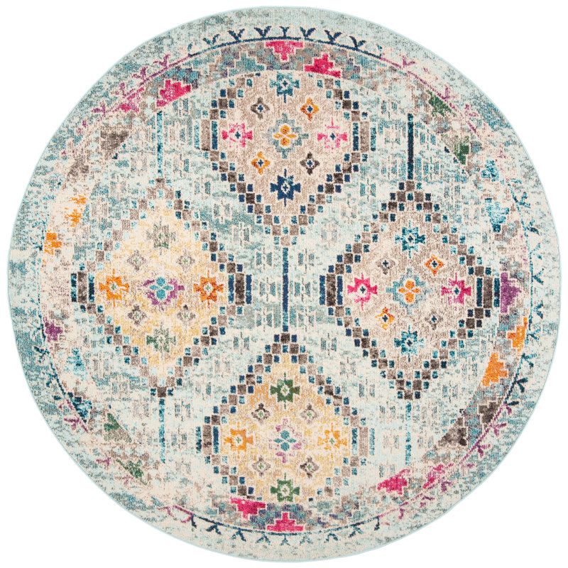 Felty Southwestern Blue/Yellow Area Rug, Round 3'