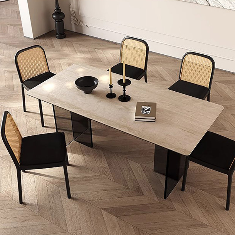 Table de dalle en pierre rétro avec pieds en acrylique, H 29,5 po x L 63 po x l 31,5 po