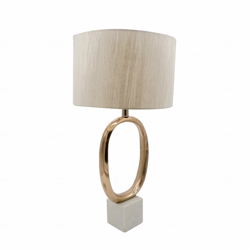 Lampe de table - Métal découpé de forme ovale avec crème en lin avec abat-jour en tissu